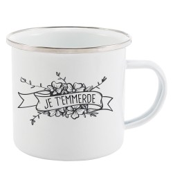 Mug Tasse Rétro en métal émaillé imprimé illustration citation Je t'emmerde