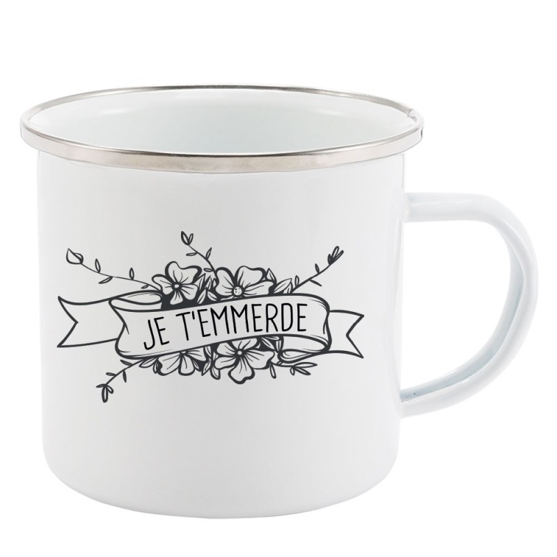 Mug Tasse Rétro en métal émaillé imprimé illustration citation Je t'emmerde