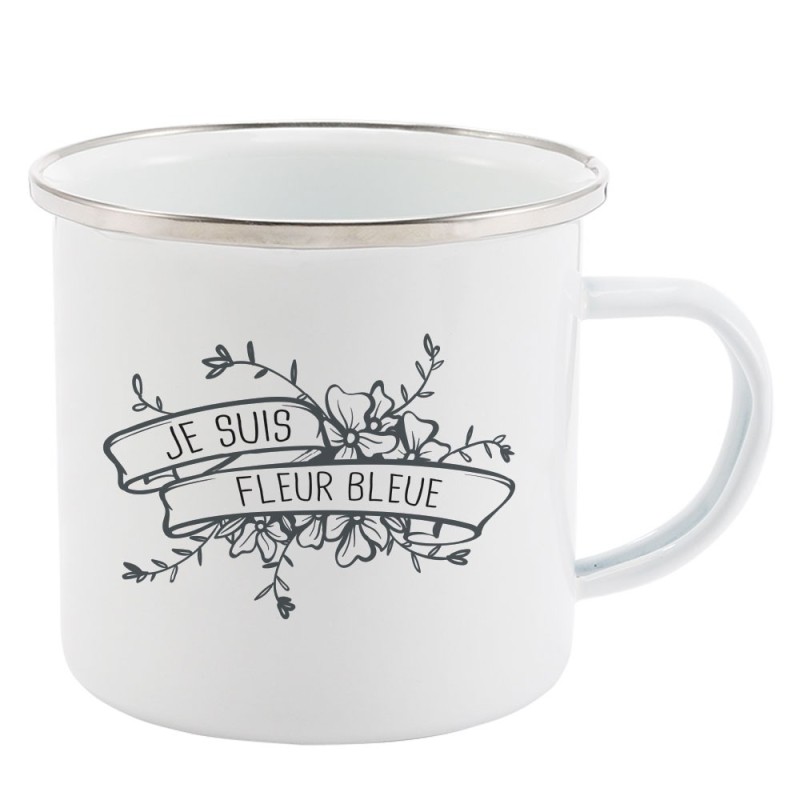 Mug Tasse Rétro en métal émaillé imprimé illustration citation je suis fleur bleue