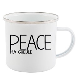 Mug Tasse Rétro en métal émaillé imprimé illustration citation Peace ma gueule