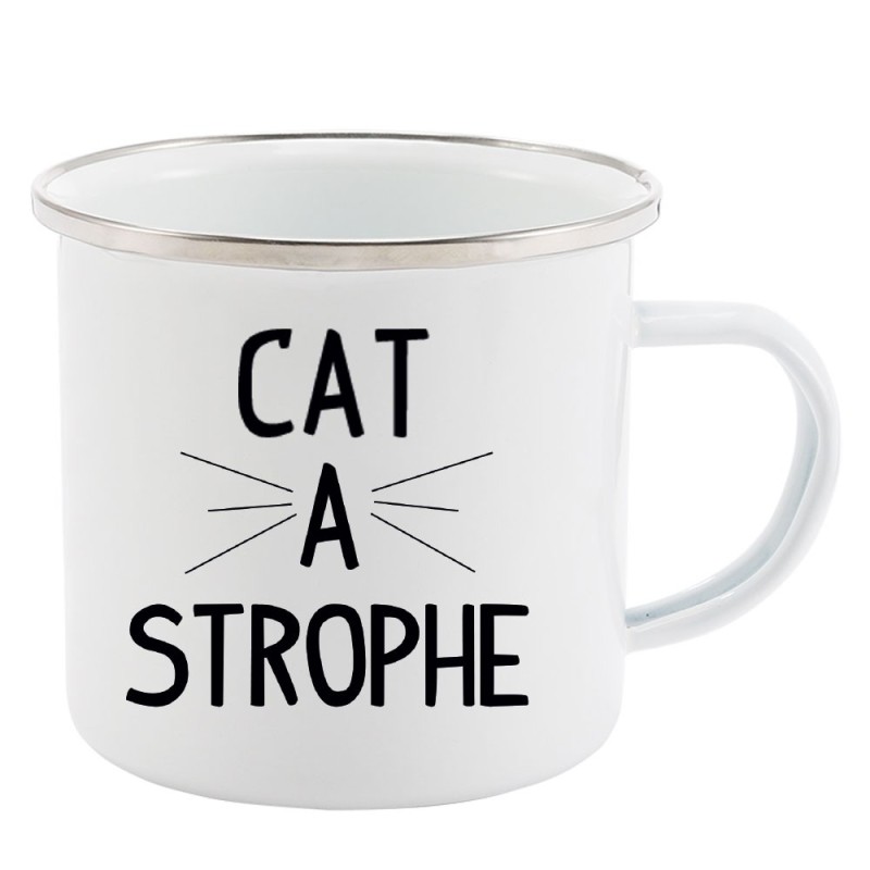 Mug Tasse Rétro en métal émaillé imprimé illustration citation Cat a strophe