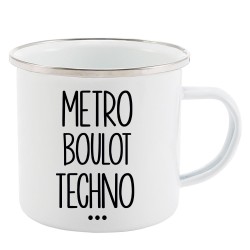 Mug Tasse Rétro en métal émaillé imprimé illustration citation Metro boulot techno