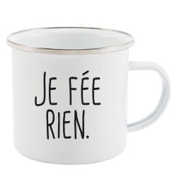 Mug Tasse Rétro en métal émaillé imprimé illustration citation je fée rien