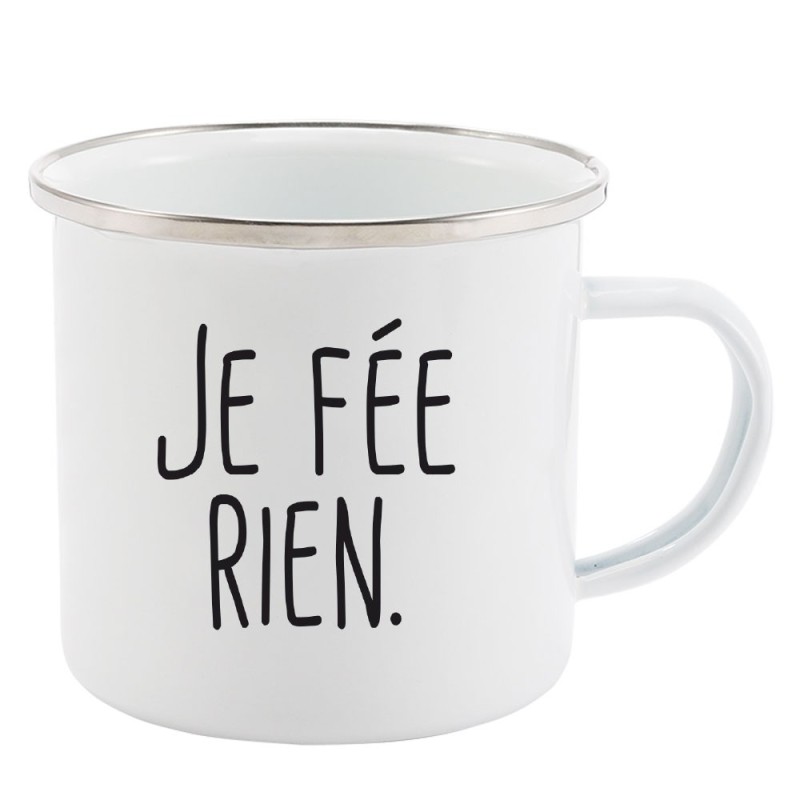 Mug Tasse Rétro en métal émaillé imprimé illustration citation je fée rien