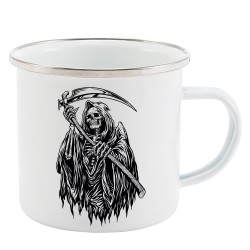 Mug Tasse Rétro en métal émaillé imprimé illustration citation illustration tête de mort