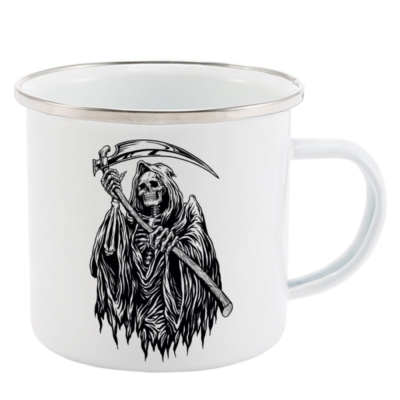 Mug Tasse Rétro en métal émaillé imprimé illustration citation illustration tête de mort