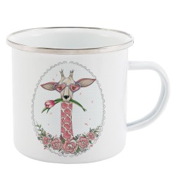 Mug Tasse Rétro en métal émaillé imprimé illustration citation illustration girafe