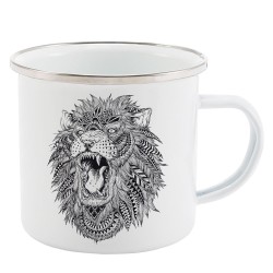 Mug Tasse Rétro en métal émaillé imprimé illustration citation illustration Lion