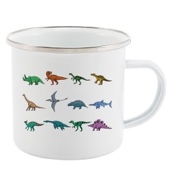 Mug Tasse Rétro en métal émaillé imprimé illustration citation illustration dinosaure