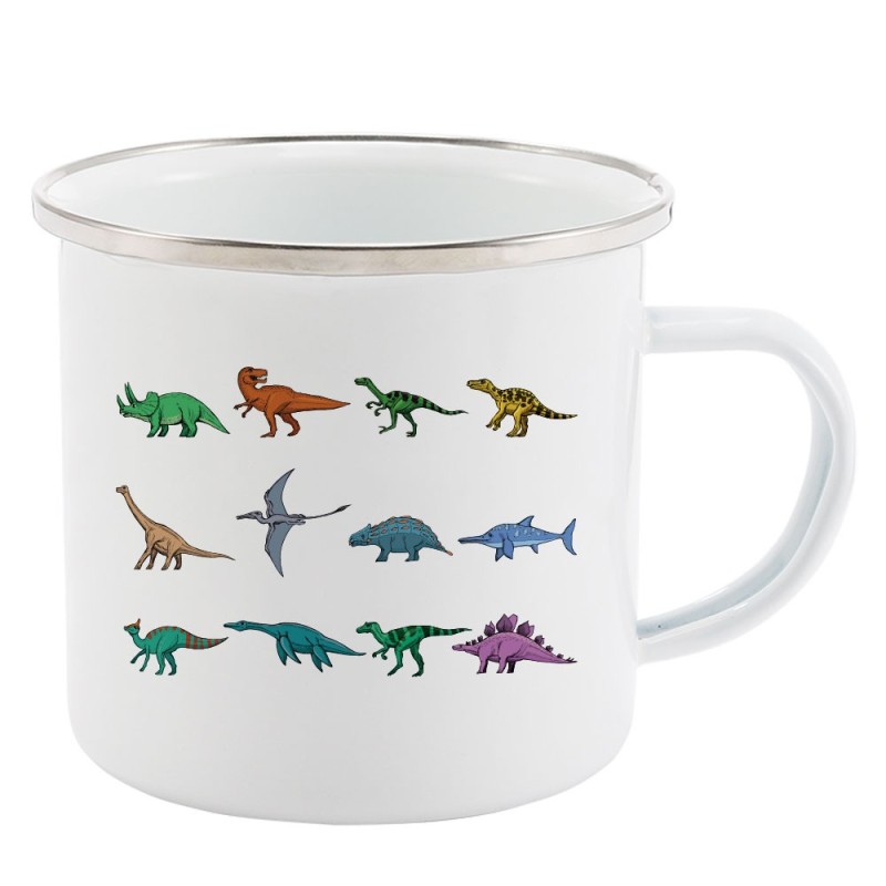 Mug Tasse Rétro en métal émaillé imprimé illustration citation illustration dinosaure