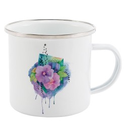 Mug Tasse Rétro en métal émaillé imprimé illustration citation illustration fleur