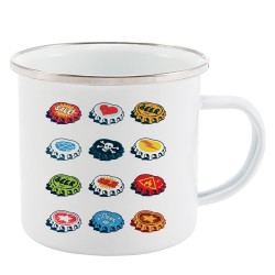 Mug Tasse Rétro en métal émaillé imprimé illustration citation illustration capsule biere