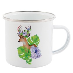Mug Tasse Rétro en métal émaillé imprimé illustration citation illustration Cerf
