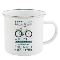Mug Tasse Rétro en métal émaillé imprimé illustration citation illustration Vélo