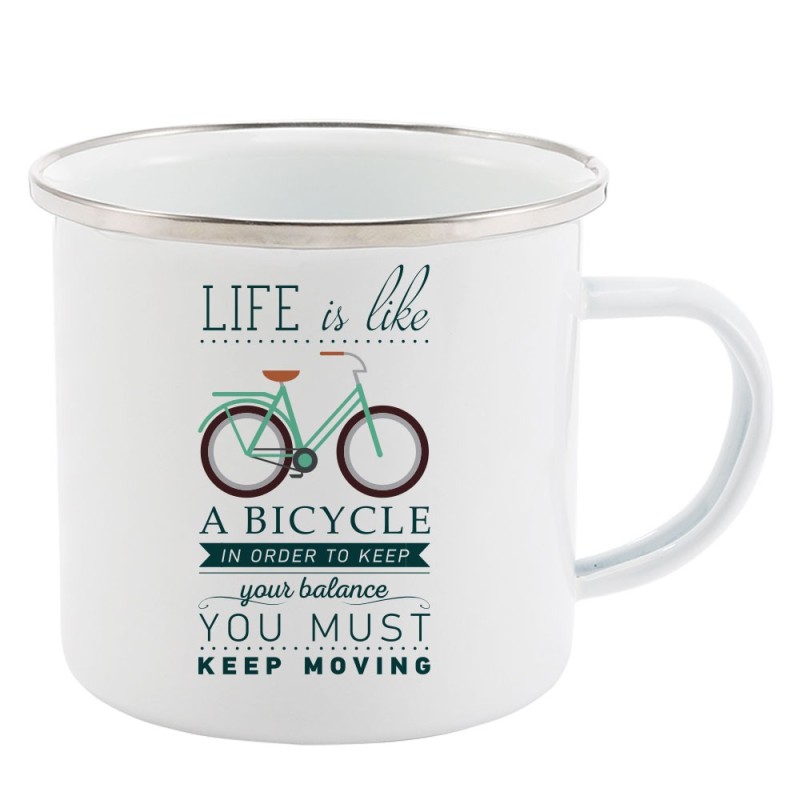 Mug Tasse Rétro en métal émaillé imprimé illustration citation illustration Vélo