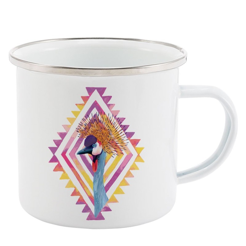 Mug Tasse Rétro en métal émaillé imprimé illustration citation illustration Oiseau