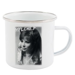 Mug Tasse Rétro en métal émaillé imprimé illustration citation illustration Mylene farmer