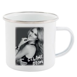 Mug Tasse Rétro en métal émaillé imprimé illustration citation illustration Celine dion