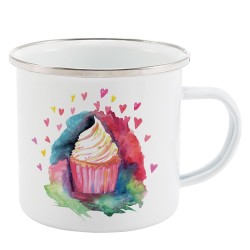 Mug Tasse Rétro en métal émaillé imprimé illustration citation illustration Cupcake