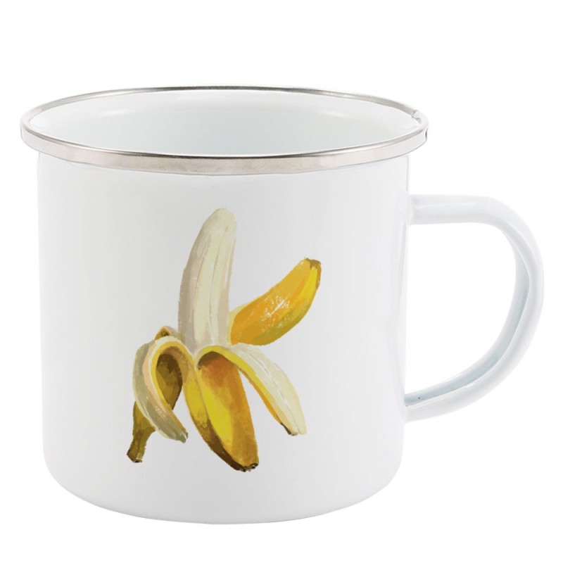 Mug Tasse Rétro en métal émaillé imprimé illustration citation illustration banane