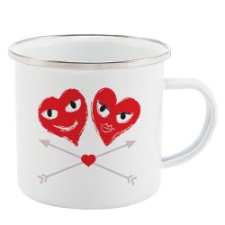 Mug Tasse Rétro en métal émaillé imprimé illustration citation illustration coeur