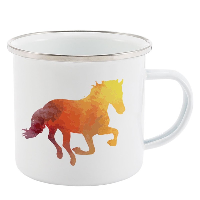 Mug Tasse Rétro en métal émaillé imprimé illustration citation illustration cheval