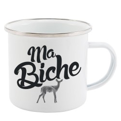 Mug Tasse Rétro en métal émaillé imprimé illustration citation illustration Ma biche