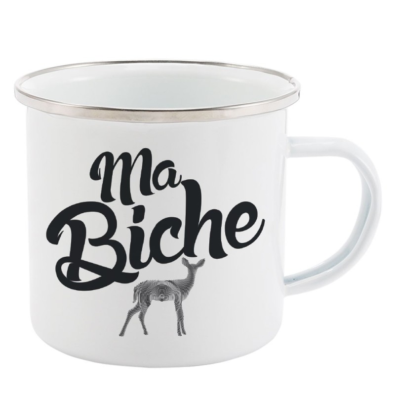 Mug Tasse Rétro en métal émaillé imprimé illustration citation illustration Ma biche