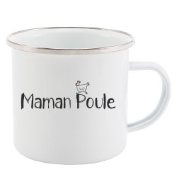 Mug Tasse Rétro en métal émaillé imprimé illustration citation Maman poule
