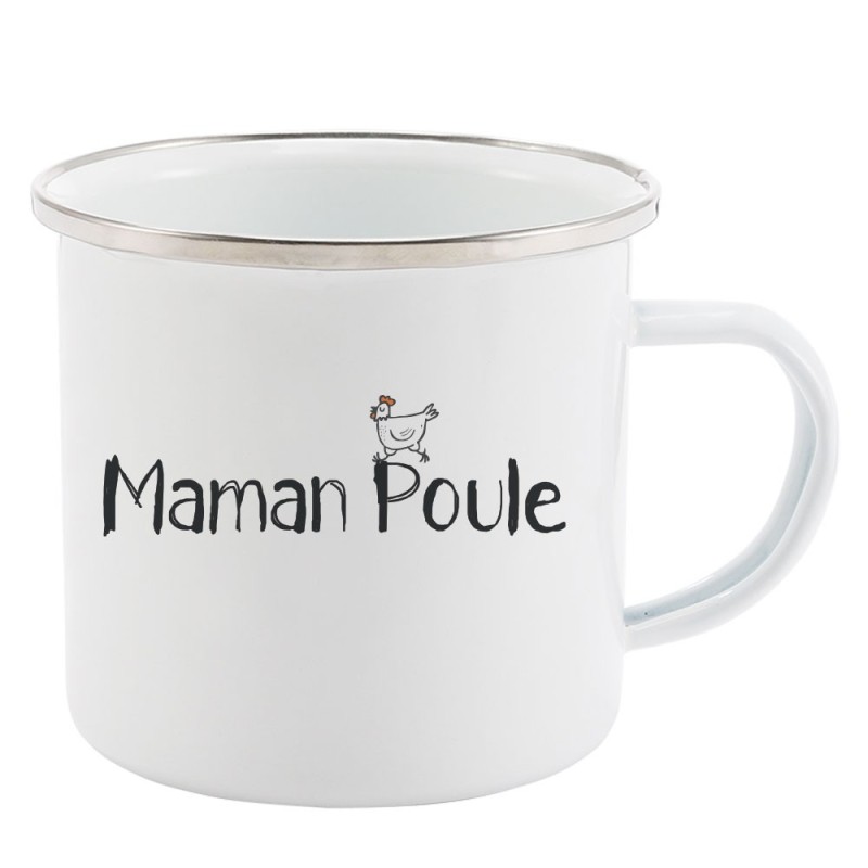 Mug Tasse Rétro en métal émaillé imprimé illustration citation Maman poule