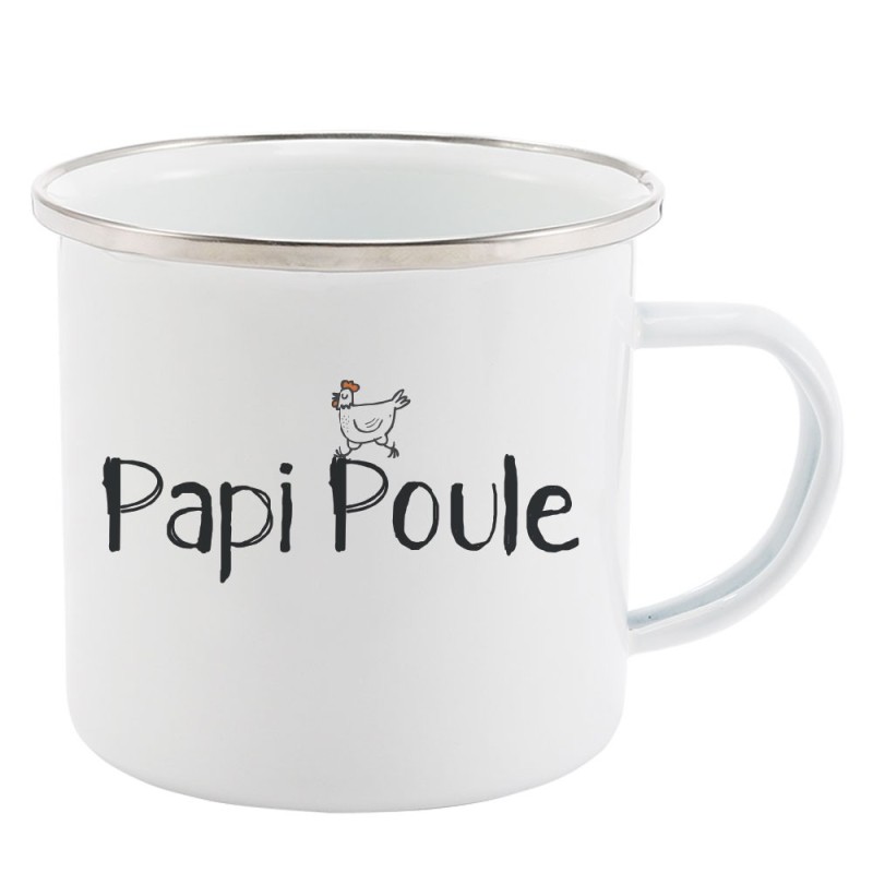 Mug Tasse Rétro en métal émaillé imprimé illustration citation Papi poule