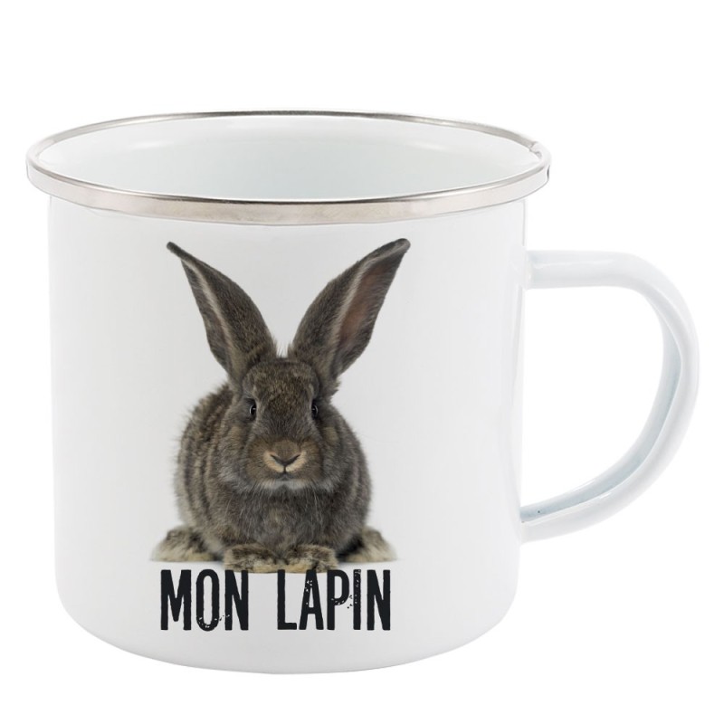 Mug Tasse Rétro en métal émaillé imprimé illustration citation mon lapin