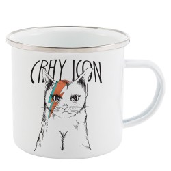 Mug Tasse Rétro en métal émaillé imprimé illustration citation illustration chat