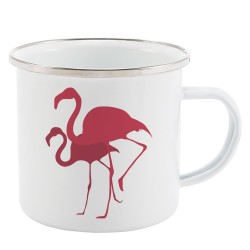 Mug Tasse Rétro en métal émaillé imprimé illustration citation illustration flamant rose