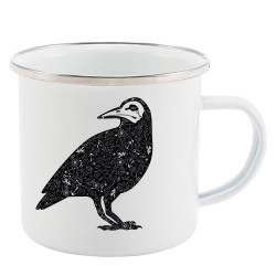 Mug Tasse Rétro en métal émaillé imprimé illustration citation illustration Corbeau