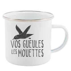 Mug Tasse Rétro en métal émaillé imprimé illustration citation vos gueules les mouettes