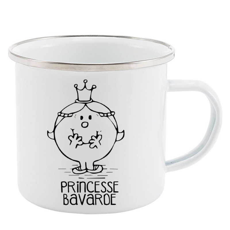 Mug Tasse Rétro en métal émaillé imprimé illustration princesse bavarde