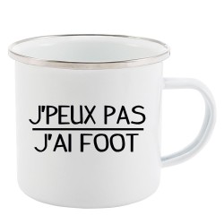 Mug Tasse Rétro en métal émaillé imprimé citation J'peux pas jai foot