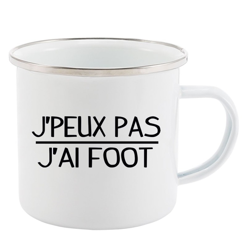 Mug Tasse Rétro en métal émaillé imprimé citation J'peux pas jai foot