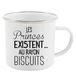 Mug Tasse Rétro en métal émaillé imprimé citation Les princes existent au rayon biscuits
