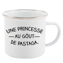 Mug Tasse Rétro en métal émaillé imprimé humour citation Une princesse au gout de pastaga