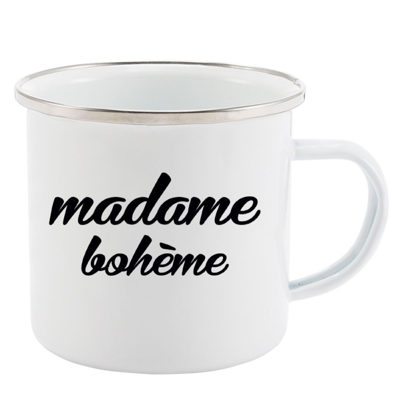 Mug Tasse Rétro en métal émaillé imprimé humour citation Madame boheme