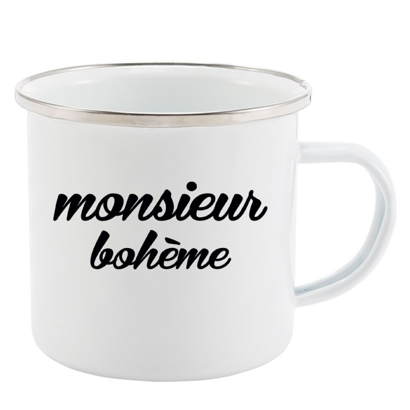 Mug Tasse Rétro en métal émaillé imprimé humour citation Monsieur boheme