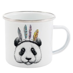 Mug Tasse Rétro en métal émaillé imprimé humour illustration panda indien