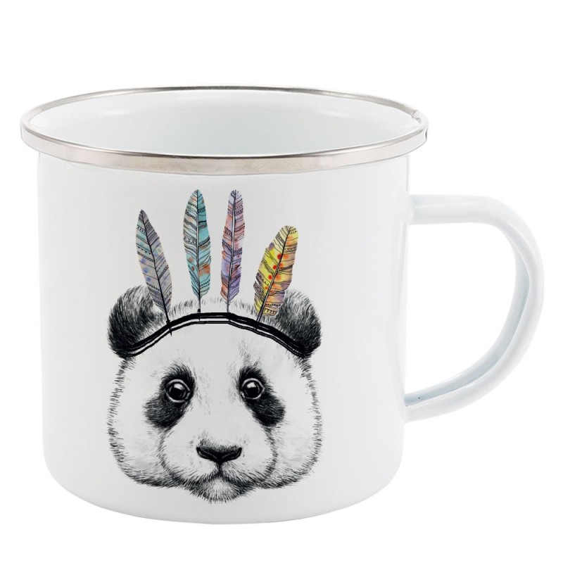 Mug Tasse Rétro en métal émaillé imprimé humour illustration panda indien