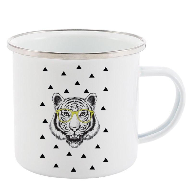 Mug Tasse Rétro en métal émaillé imprimé humour illustration Tigre