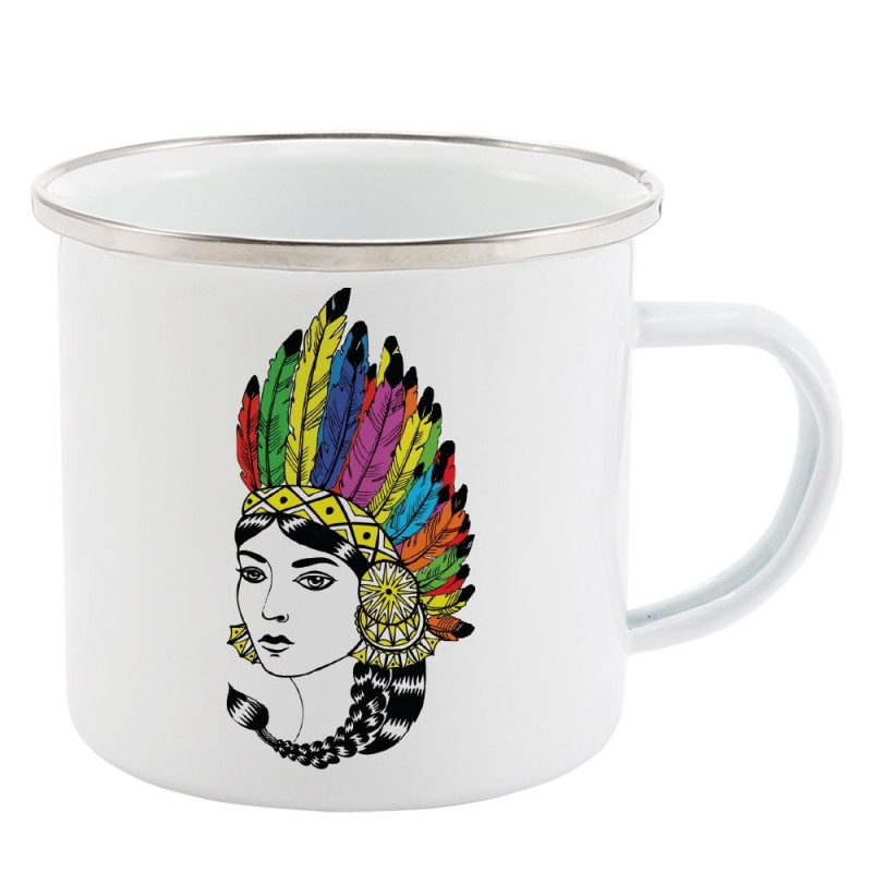 Mug Tasse Rétro en métal émaillé imprimé humour illustration Indien