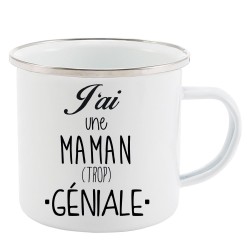 Mug Tasse Rétro en métal émaillé imprimé humour citation J'ai une maman trop géniale