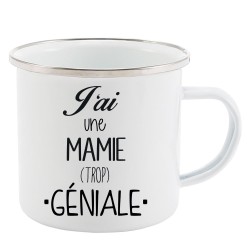 Mug Tasse Rétro en métal émaillé imprimé humour citation J'ai une mamie trop géniale