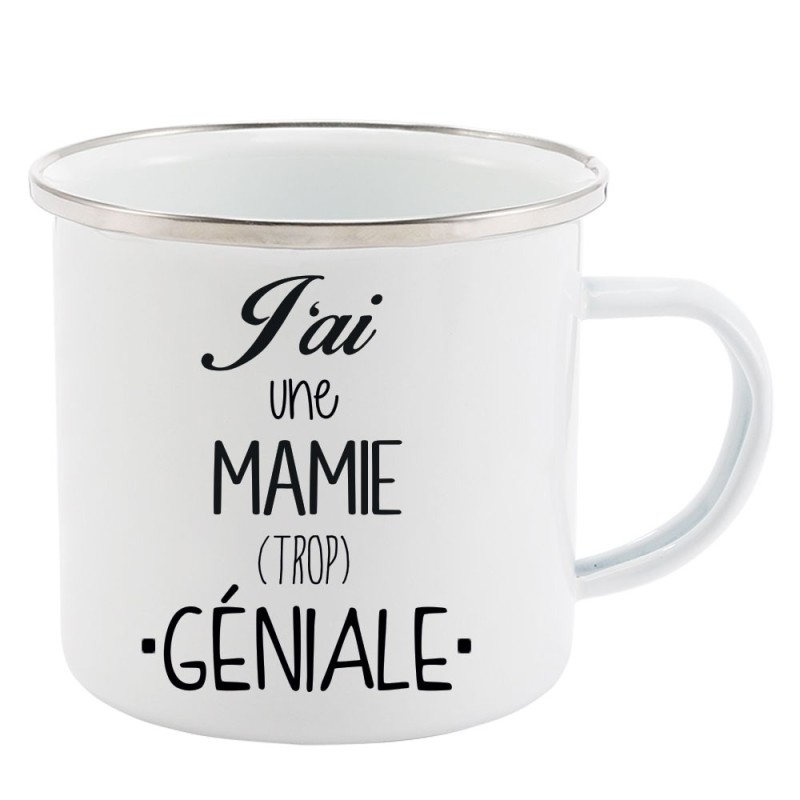 Mug Tasse Rétro en métal émaillé imprimé humour citation J'ai une mamie trop géniale